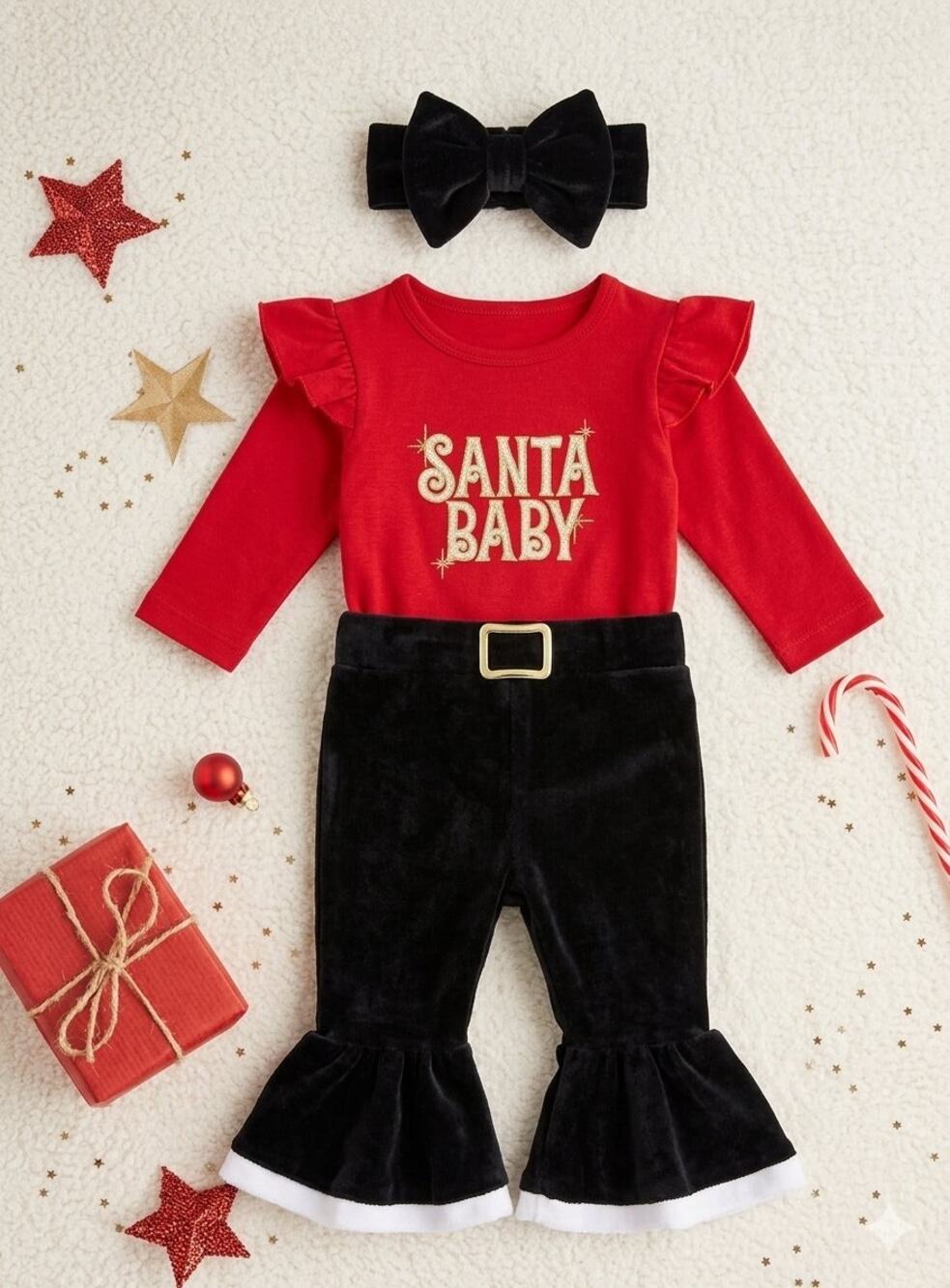 NEW! 9M Baby Essentials Santa Baby Christmas Girls 3PC Set